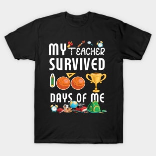 My Teacher Survived 100 Days Of Me Funny School T-Shirt